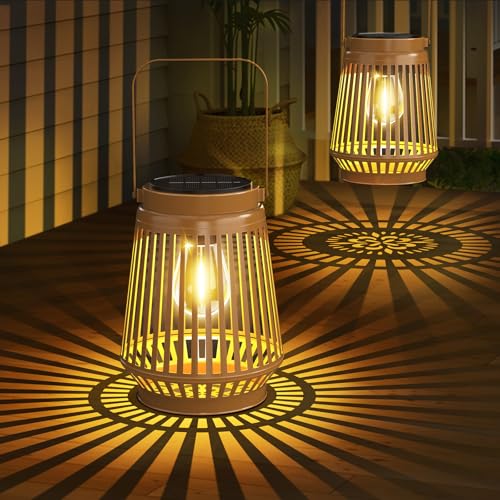Solar Lanterns Outdoor Waterproof Brighter Up to 12 Hrs Outdoor Hanging Solar Lights, Retro Metal Outside Lanterns Auto On/Off, Solar Powered Lanterns Lighting LED for Garden Patio Yard Decor 2 Pack