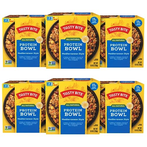 Tasty Bite Mediterranean Protein Bowl, 8.8 Ounce, Pack of 6, Ready to Eat, Microwaveable, Vegan, 14 Grams Plant Protein