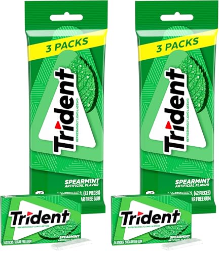 Trident Spearmint Sugar Free Gum, 6 Packs of 14 Pieces (42 Total Pieces)