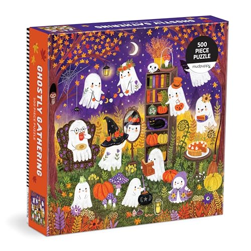 Mudpuppy Ghostly Gathering! – 500 Piece Family Jigsaw Puzzle with Colorful and Fun Illustrations of Ghosts Getting Ready for Halloween for Children Ages 8 and Up
