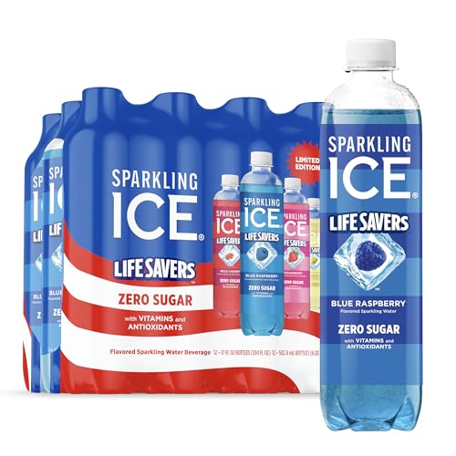 Sparkling Ice® LIFE SAVERS™ Red, White and Blue Variety pack, Zero Sugar Flavored Sparkling Water, with Vitamins and Antioxidants, Low Calorie Beverage, 17 fl oz Bottles (Pack of 12)