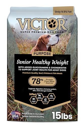 VICTOR Super Premium Dog Food – Purpose – Senior Healthy Weight Management – Dry Dog Food for Adult Dogs – Gluten Free with Glucosamine and Chondroitin, for Hip and Joint Health, 15lbs