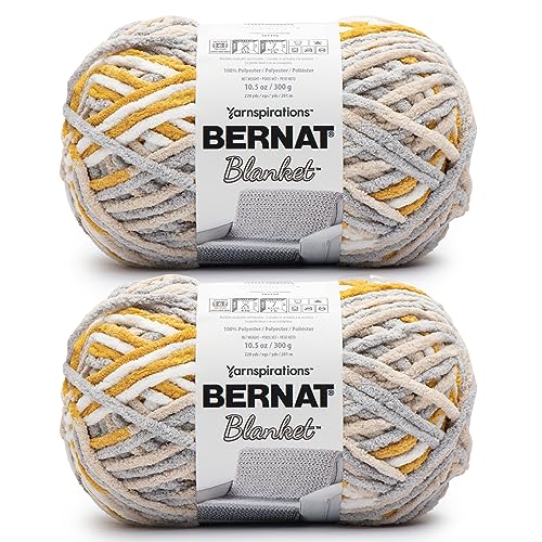 Bernat Blanket BB Grellow Yarn - 2 Pack of 10.5oz/300g - Polyester - #6 Super Bulky - 220 Yards - Knitting & Crochet
