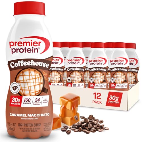 Premier Protein COFFEEHOUSE Caramel Macchiato Protein Shake with Caffeine – 30g Protein, No Added Sugar, 24 Vitamins & Minerals, Coffee Beverage for Energy, Gluten-Free, 11.5 fl oz (12 Pack)