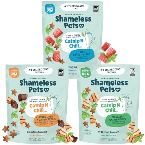Shameless Pets Crunchy Cat Treats - Kitty Treats for Cats with Digestive Support, Natural Ingredients for Kittens, Healthy Flavored Feline Snacks - Variety Pack, 3-Pk