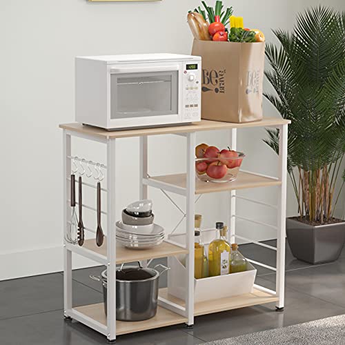 SogesGame 6-Tier Kitchen Storage Shelf with Microwave Stand, Baker's Rack, Spice Rack Organizer, Coffee Stand, Traditional Style, Maple Finish