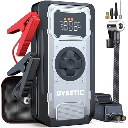 5000A Portable Car Jump Starter with 150PSI Air Compressor, 12V Car Battery Booster (Up to 10L Gas/8L Diesel), Portable Jump Box with Large LCD Display, Fast Charging Power Bank, Car Emergency Kit