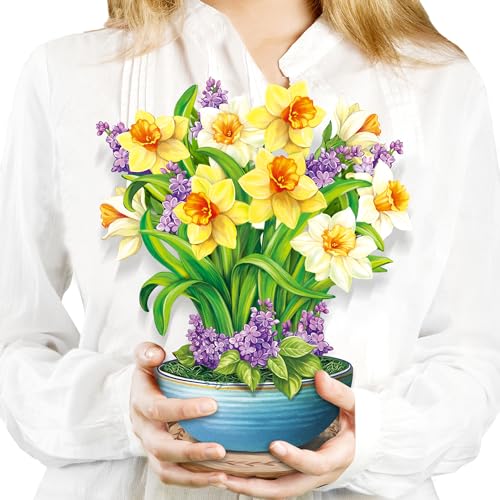 Airpark Mothers Day Gifts Card, 3D Pop Up Daffodils Paper Flower Bouquet Birthday Card, Teacher Appreciation, Anniversary, Thank You Gift Cards for Mom Women, Floral Card with Envelope & Note