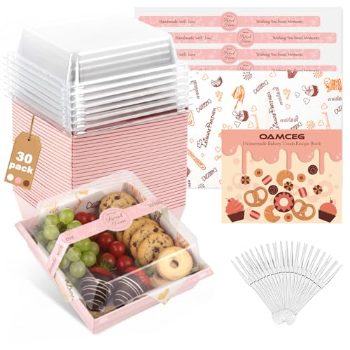 OAMCEG 30Pcs Small Charcuterie Boxes with Clear Lids,5 Inch Disposable Mini Bakery Containers,To Go Food Paper Boxes for Sandwich, Cookie, Pastry, Cake Slice (Pink)