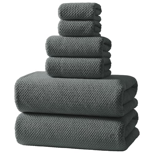 REDKISS Soft 6 Piece Bath Towels Set, 2 Large Bath Towel Sheet, 2 Hand Towels, 2 Washcloths, Highly Absorbent, Quick Dry, Lightweight Towel Sets Collection, Premium Gray Towels for Bathroom, Gym & Spa