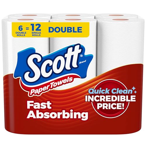 Scott Paper Towels, Choose-A-Sheet, 6 Double Rolls = 12 Regular Rolls (108 Sheets Per Roll)