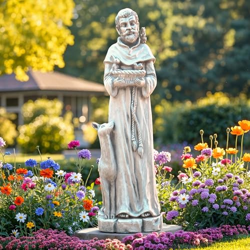Ultym St Francis Garden Statue, 36.2" Saint Francis Catholic Outdoor Statues, Large Religious Christian Sculpture Decor for Prayer and Meditation, Patron Saint of Animals Patio in Durable MGO Stone