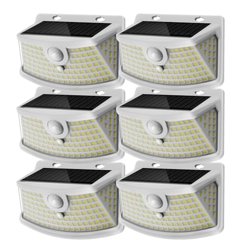 Aootek New Solar Motion Sensor Lights 120 LEDs with Lights Reflector,270° Wide Angle, IP65 Waterproof, Step Lights for Front Door, Yard, Garage, Deck (White, Daylight White, 6-Pack)