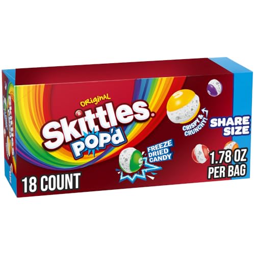 SKITTLES Pop'd Original Share Size, Freeze Dried Candy Pack 1.78 Ounces Each, Bulk Candy - 18 Count