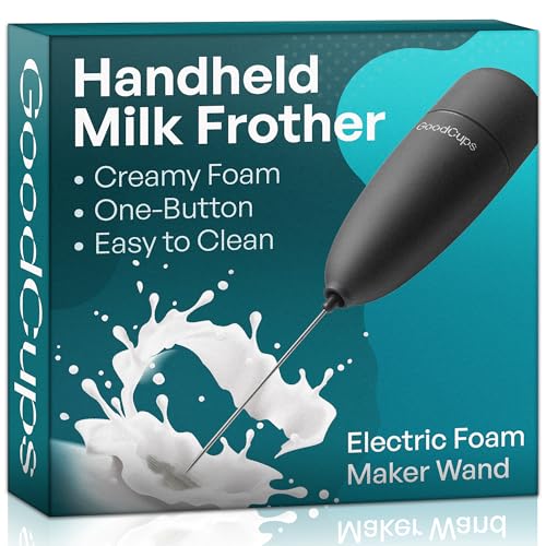 Milk Frother Handheld – Electric Foam Maker Wand with Stainless Steel Whisk – Battery Powered Mini Mixer for Coffee, Matcha, Lattes & Cappuccinos, Black