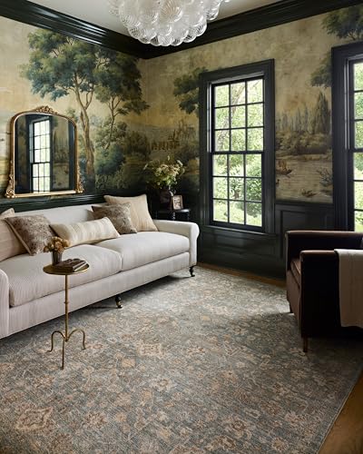 Loloi Chris Loves Julia Palma Collection PLM-05 Blue/Natural 2'-7" x 7'-6" Runner Rug Vintage Style Boho Living Room Bedroom Carpet