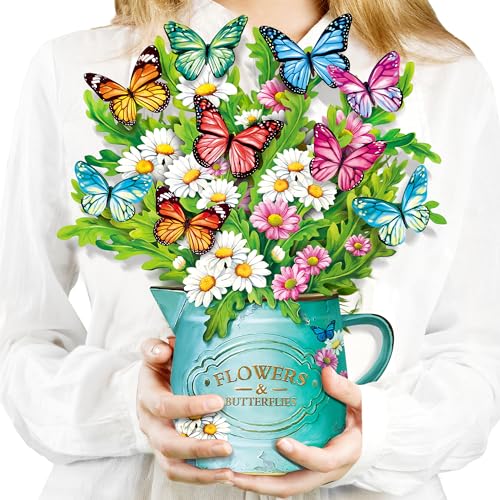 Airpark Pop Up Flower Cards, 3D Paper Flowers Bouquet Mothers Day Card 12’‘ with Blank Note and Envelope, Birthday, Get Well, Anniversary, Greeting Gifts Cards for Women Mom Girls Friends, Daisies and Butterflies