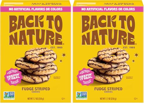Back to Nature - Fudge Striped Cookies - Made with Ingredients like Wheat Flour - Vegan and Non-GMO - Seriously Tasty Snack - 7.7 Ounce (Pack of 2)