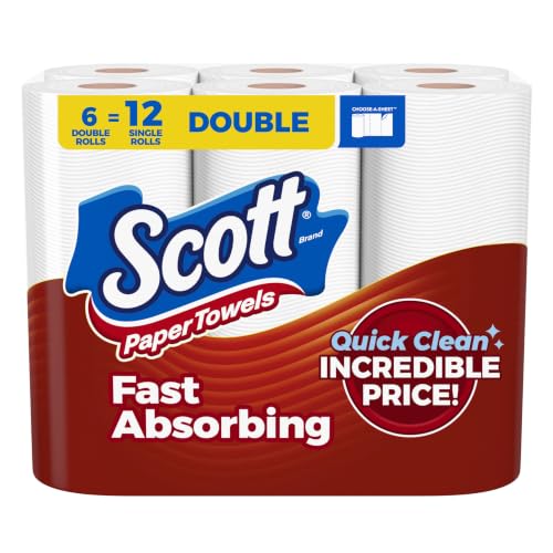 Scott Paper Towels, Choose-A-Sheet, 6 Double Rolls = 12 Regular Rolls (108 Sheets Per Roll)