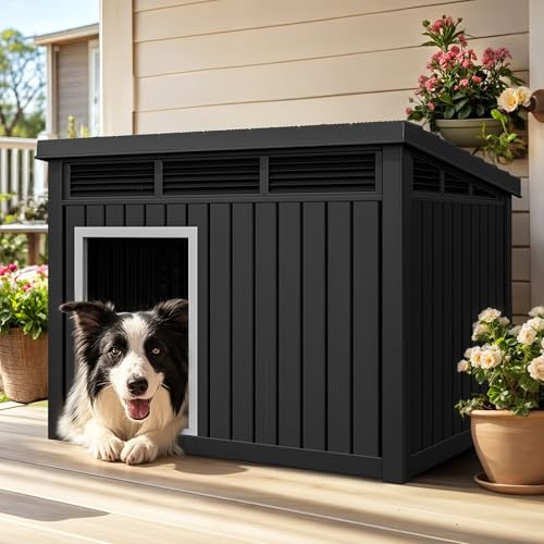 YITAHOME Dog House w/Lift-Up Sloping Roof, Waterproof and Ventilated Pet House for Indoor & Outdoor Use, Easy Assembly Dog Kennel for Small Medium Dogs, Black(32.2" L x 25.1" W x 24.1" H)