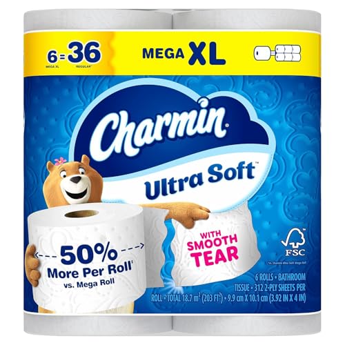 Charmin Ultra Soft Toilet Paper 6 Mega XL Rolls, 336 Sheets Per Roll (Packaging May Vary)