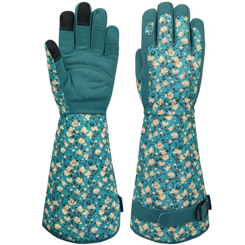 SAVJOB Gardening Garden Gloves for Men Women,Thorn Proof Rose Yard Work Glove with Touchscreen,Gifts,Lake-blue,Medium