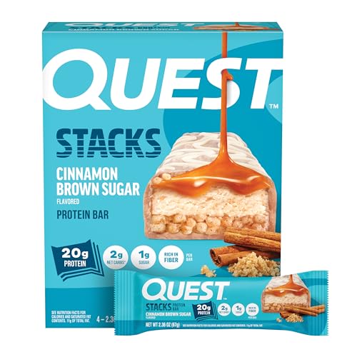 Quest Nutrition Stacks Protein Bars, Cinnamon Brown Sugar, 20g Protein, 2g Net Carbs, 1g Sugar, High Fiber, Low Sugar, Gluten Free, 4 Count
