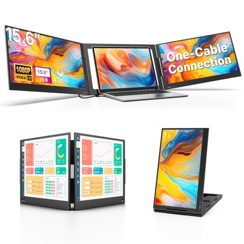 QQH Laptop Screen Extender, 15.6" One Cable Triple Screen Laptop Monitor Extender, Plug and Play Screen Monitor, Dual Portable Monitor for MacOS, Windows, Android, 12"-16" Laptops (Driver Required)