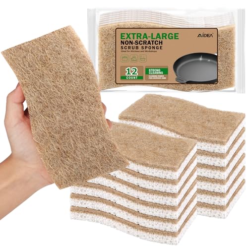 AIDEA XL Sponges Kitchen, 12Count, Non-Scratch Dish Sponges, Large Natural Sponge for Non Stick Cookware, Cellulose Cleaning Sponge for Dishes, Bathroom, Household