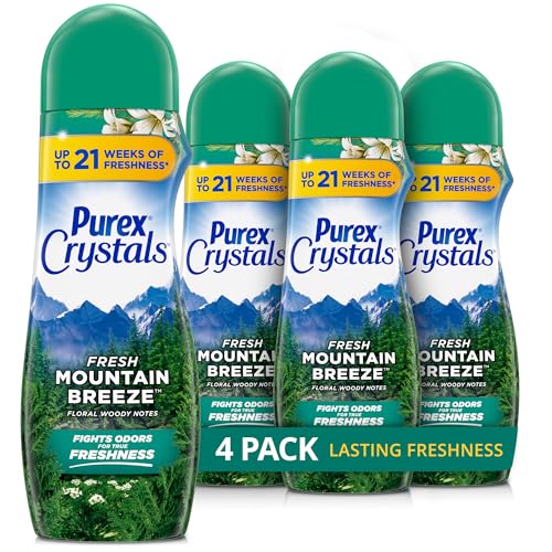 Purex Crystals In-Wash Scent Booster, Fresh Mountain Breeze, 21 oz (Pack of 4), Long-Lasting Freshness & Odor Elimination Technology
