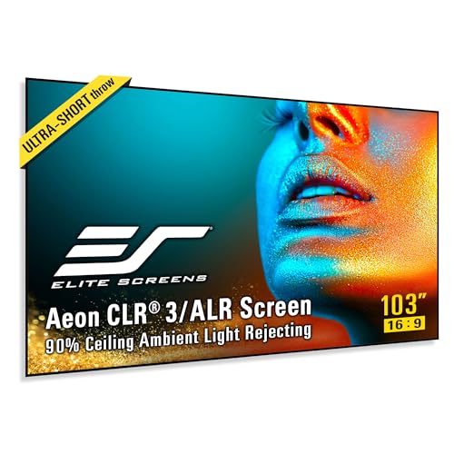 Elite Screens Aeon CLR3 103” UST ALR Projector Screen, Edge-Free Fixed Frame, 90% Ceiling Light Rejecting, Grey Screen for Ultra Short Throw Projectors, Home Theater & Gaming – AR103H-CLR3