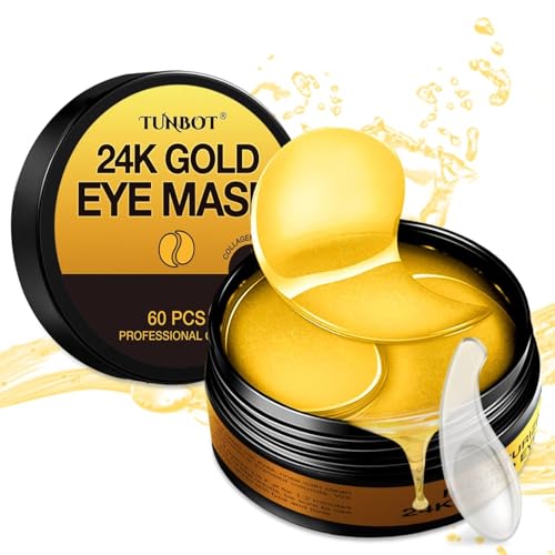 Tunbot Eye Mask - 60 Pieces - 24k Gold Eye Mask - Anti-Aging - Contains Collagen & Hyaluronic Acid - Removes Dark Circles, Puffiness & Wrinkles, Moisturizes - Home Skin Care