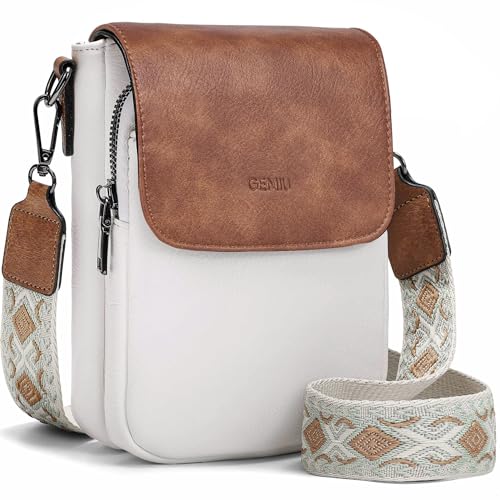 GEMIU Small Crossbody Bags for Women Crossbody Phone Purse With Built in Wallets White&Brown