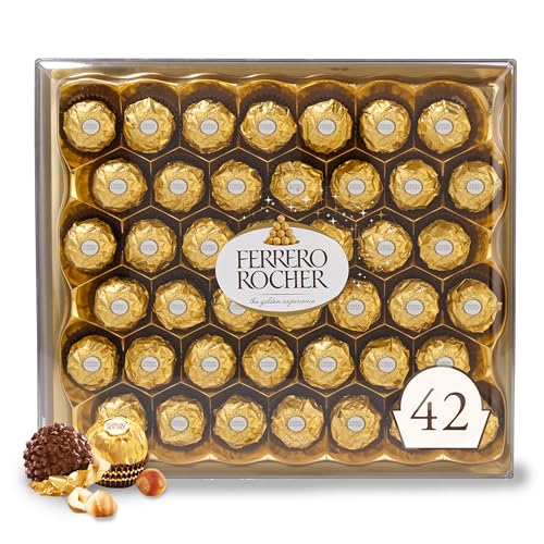 Ferrero Rocher Gourmet Hazelnut Milk Chocolate Gift Box, 42 Individually Wrapped Chocolates, 18.5 oz