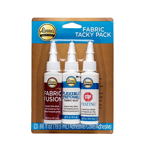 Aleene's Fabric Glue Variety 3-Pack for Clothing and Material, Permanent and Washable Glues, Fabric Fusion, Flexible Stretchable, and Stop Fraying, 3 .66 fl oz Bottles