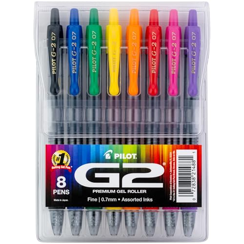 PILOT, G2 Premium Gel Roller Pens, G2 Rainbow Colors Pack, 8 Pack Pouch, Fine Point 0.7 mm, Assorted