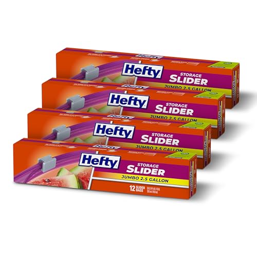 Hefty Slider Jumbo Storage Bags, 2.5 Gallon Size, 12 Count (Pack of 4)
