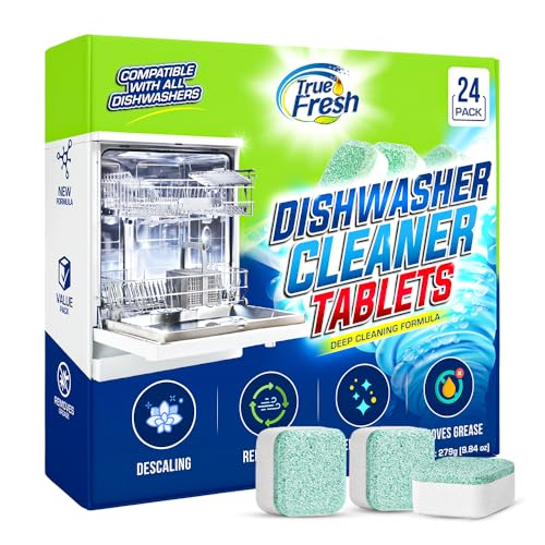 True Fresh Dishwasher Cleaner & Deodorizer Tablets, 24-Pack Dishwasher Maintenance Tablets for Interior, Pump, Filter, Spray arm & Drain, Helps Remove Grease, Limescale & Mineral Buildup 1-Year Supply