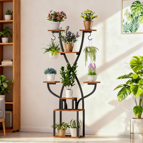 XYADX Plant Stand Indoor with Grow Lights - 8 Tier Metal Shelf for Multiple Plants, 64" Corner Stand for Indoor Plants, X-Shaped Plant Rack for Home, Living Room, Office, Patio