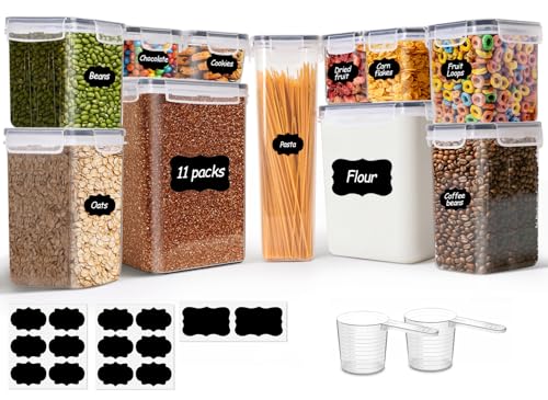 ComSaf Airtight Food Storage Containers with Lids, 11 Pcs Canisters Sets for the Kitchen, Plastic Pantry Organizers and Storage for Cereal, Flour, Sugar,Kitchen Storage Containers Include Labels