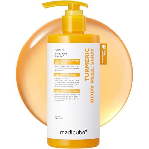 medicube Body Peel Shot with Kojic Acid and Turmeric | Gentle Body Brightening & Exfoliating Serum with BHA, LHA & PHA for Dead Skin Cells, Uneven Looking Skin & Excess Sebum | 9.46 fl.oz