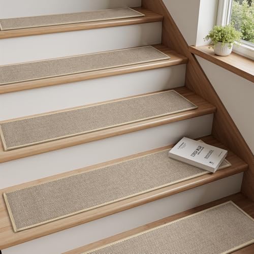 PADOOR Stair-Treads Non Slip 15PCS, Stair Treads for Wooden Steps Rubber Backing Indoor, Carpet Stair Treads Residue Free, Stair Runner Durable Stair-Carpet Treads for Kids and Dogs 8"x30" Beige