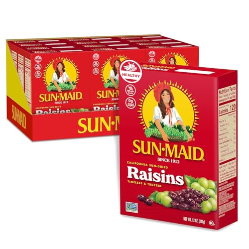 Sun-Maid California Sun-Dried Raisins - Sharing-Size Box - Dried Fruit for Healthy Snacks, School Lunches, and Natural Sweeteners 12 Oz (12 Pack)