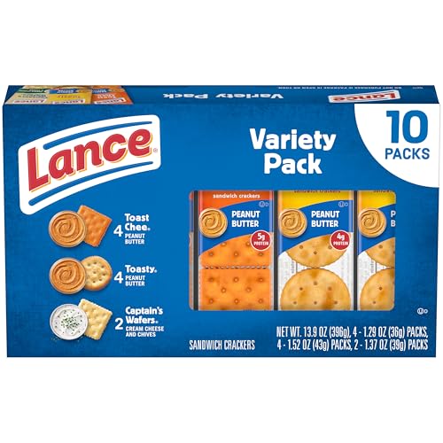 Lance Sandwich Crackers, Variety Pack, 3 Flavors, 10 Individually Wrapped Packs, 6 Sandwiches Each