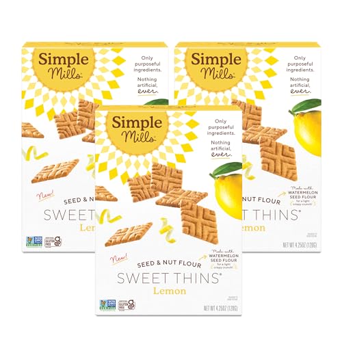 Simple Mills Lemon Seed & Nut Flour Sweet Thins, Paleo Friendly & Delicious Sweet Thin Cookies, Good for Snacks, Nutrient Dense, 4.25 oz (Pack of 3)