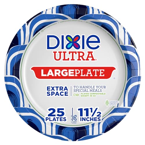 Dixie Ultra, Large Paper Plates, 11 Inch, 25 Count, 3X Stronger*, Heavy Duty, Microwave-Safe, Soak-Proof, Cut Resistant, Great for Heavy, Messy Meals