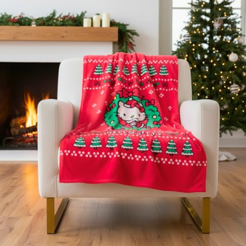 Franco Collectibles Sanrio Hello Kitty Ugly Sweater Christmas Blanket, Super Soft Holiday Cozy Plush, 70 in x 50 in, (Officially Licensed Product)