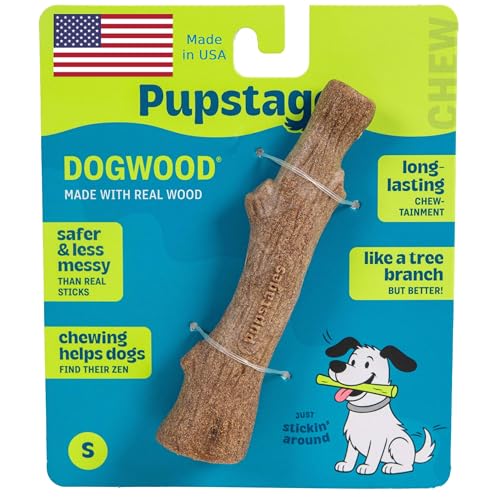 Pupstages Dogwood Dog Chew Toy, Made in the USA – Real-Wood Blend, Natural Flavor & Texture, Moderate Chewers, Small, 5.4"