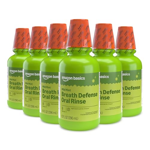 Amazon Basics Breath Defense Oral Rinse, Mild Mint, Fights Bad Breath for 12 Hours, 10 fl oz, Pack of 6