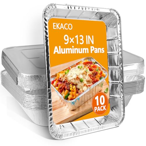 EKACO Thickened 9x13 Aluminum Pans with Lids, 10 Pack Heavy Duty & Extra Deep Disposable Aluminum Foil Pans, Disposable Half Size Foil Baking Tray for Cooking, Meal Prep, Baking, Roasting